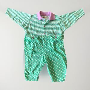 ZerotOndo Italian Baby Romper Size 18 Months Green Purple Stripes Polka Dots